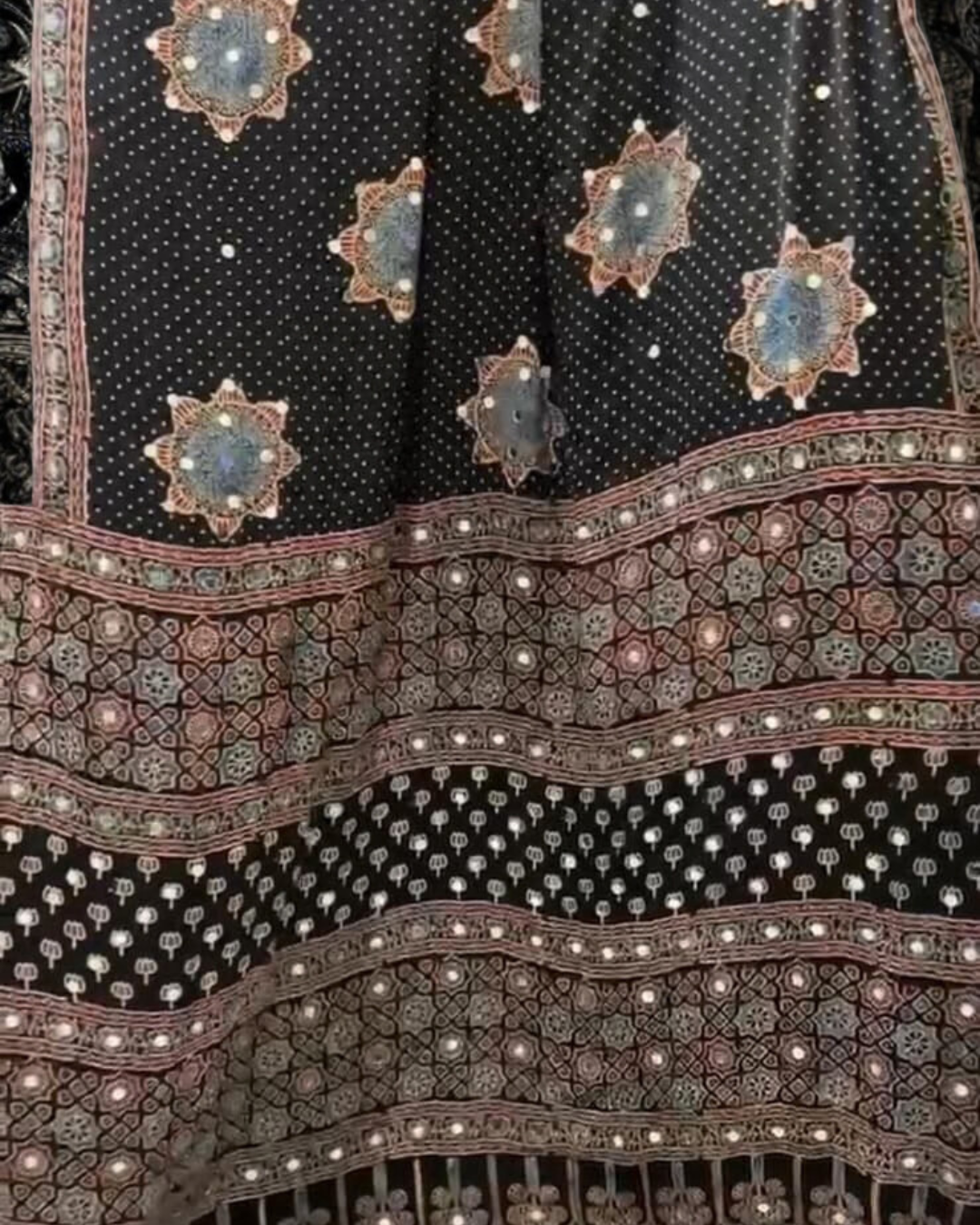 Ajrakh Modal Silk Saree – Authentic Hand Block Printed Handloom Saree With Mirror Work