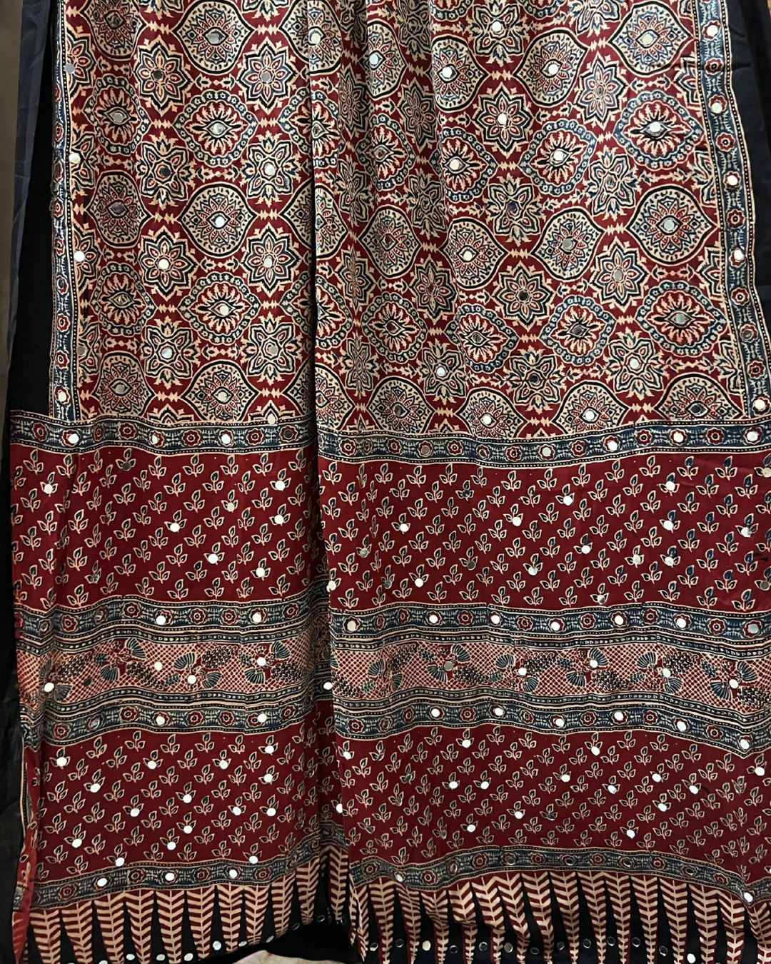Authentic Ajrakh Modal Silk Saree with Mirror Work