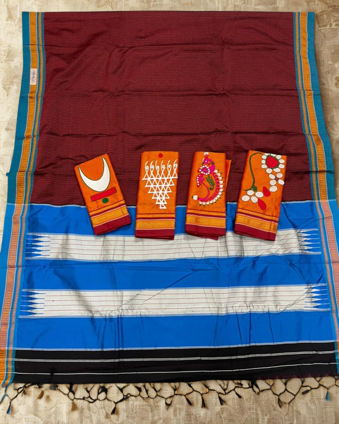 Deep Maroon & Blue Resham Maharashtrian Khun Saree