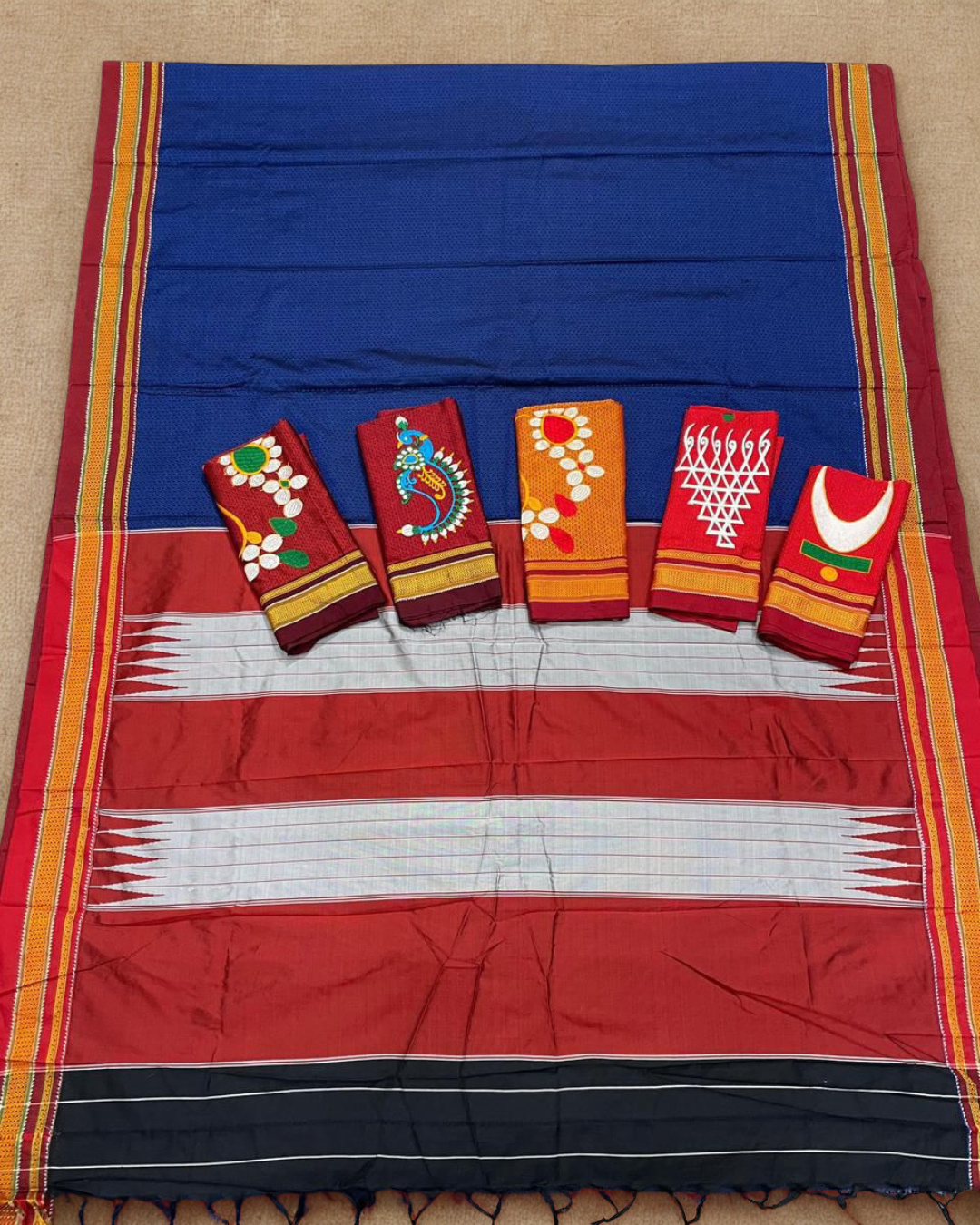 Brick Red & Purple Resham Maharashtrian Khun Saree