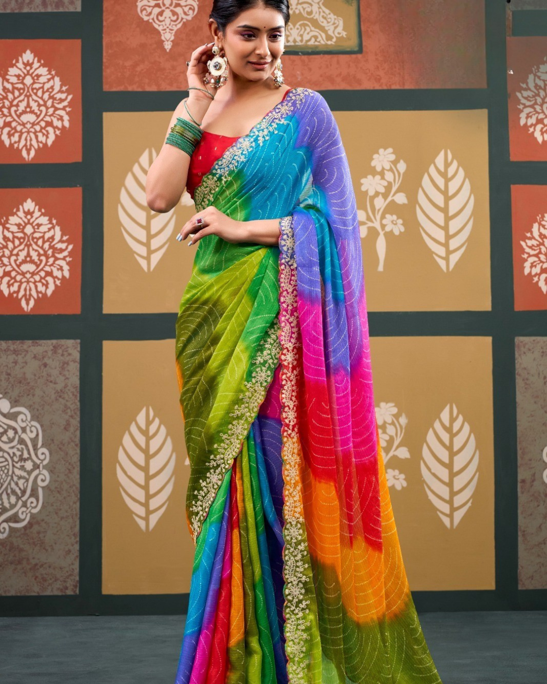 Chiffon Saree with Embroidery Work | Sequin Party Wear Saree