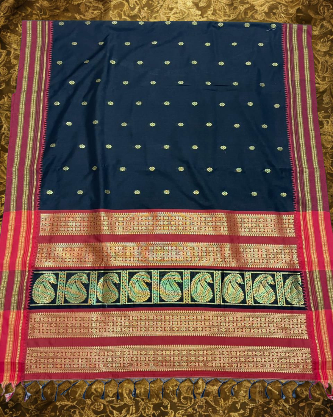 Premium Narayanpeth Border Cotton Acrylic Saree With Contrast Meena Pallu