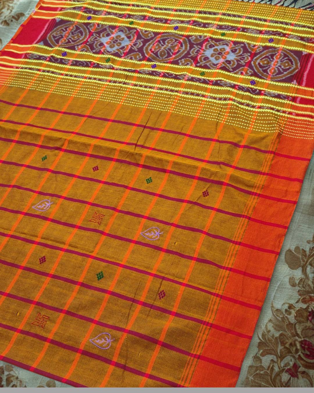 Orange Color Tribal Handloom Santhali SICO Saree