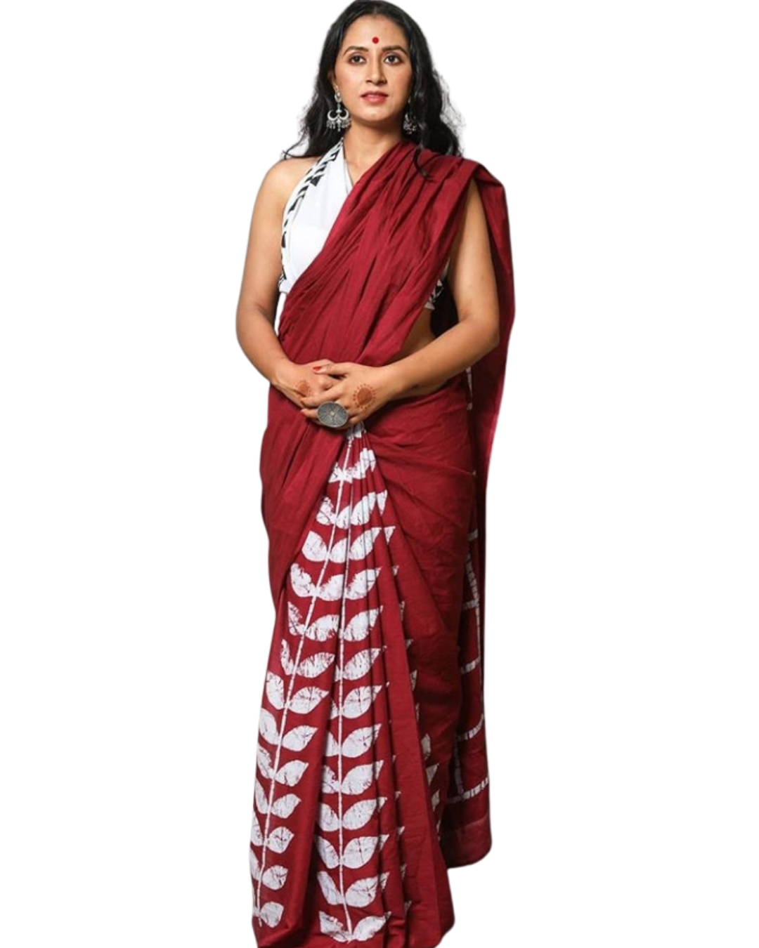 Pure Mulmul Cotton Bagru Print Saree with Contrast Blouse Piece