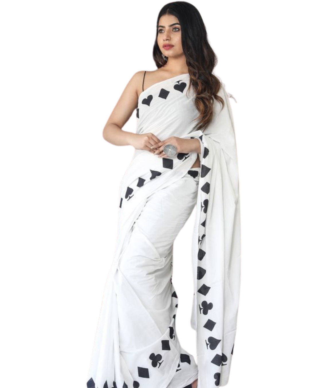 Quirky Print White Color Pure Cotton Mulmul Saree