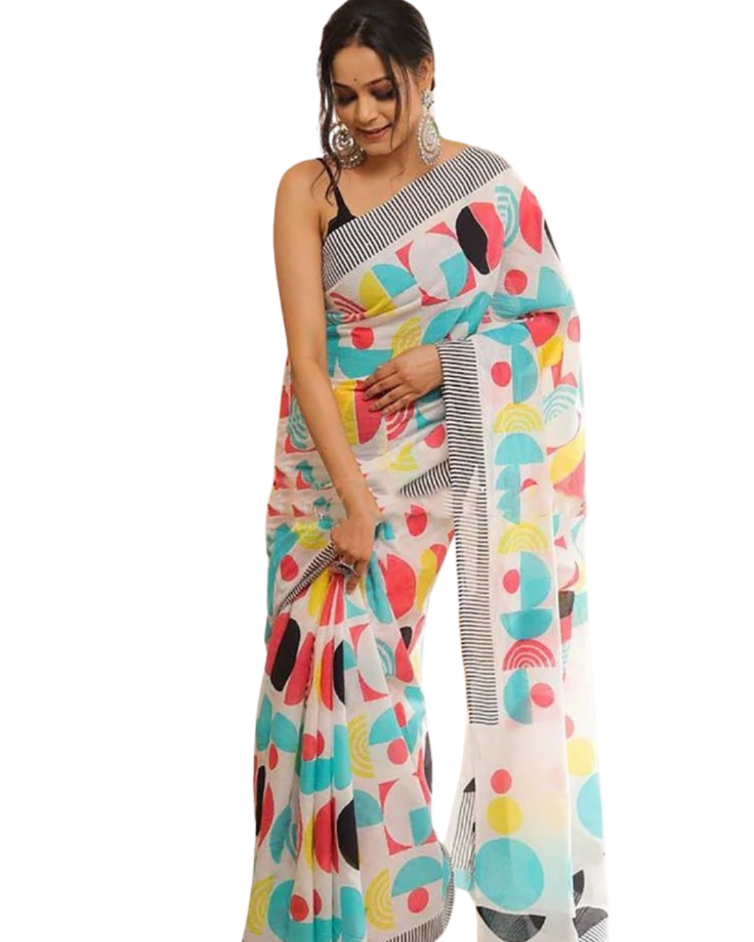 Quirky Print Pure Cotton Malmal Saree