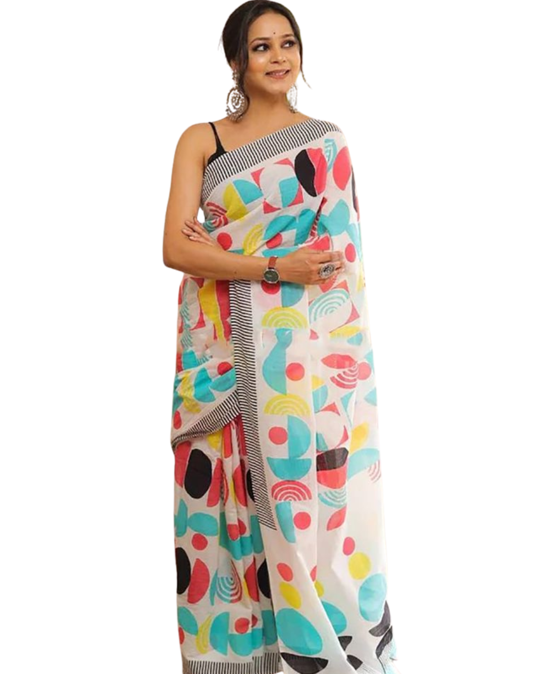 Quirky Print Pure Cotton Malmal Saree