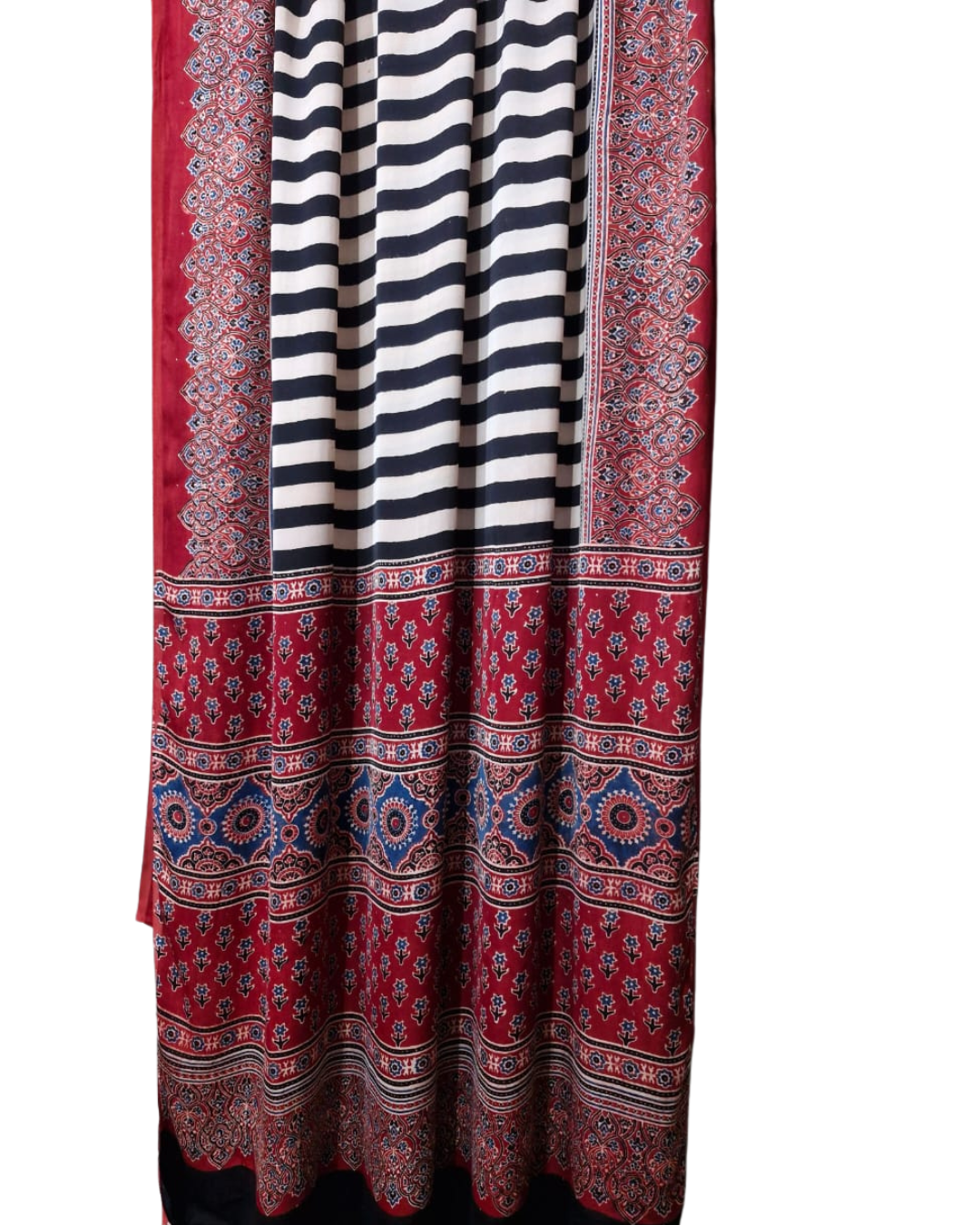 Pure Modal Silk Authentic Handblock Print Saree With Ajrakh Blouse Piece