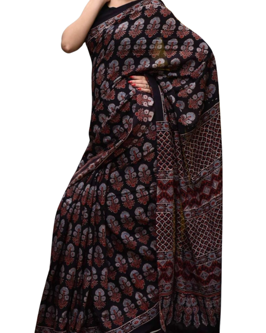 Authentic Ajrakh Saree | Pure Modal Silk | Hand Block Printed | Kutch Gujarat