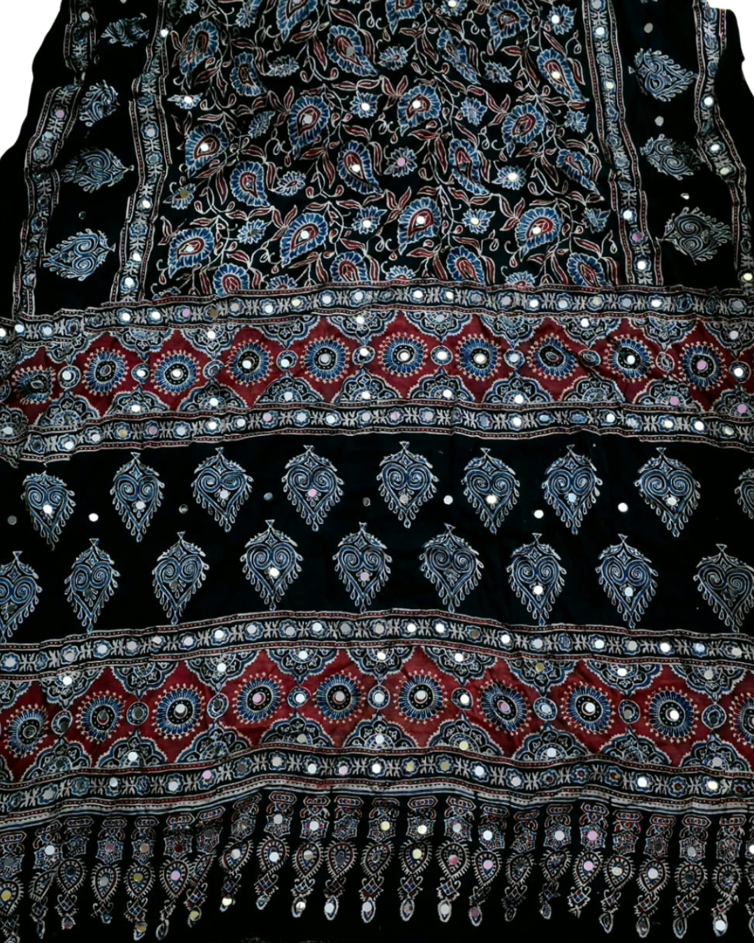 Black & Indigo Ajrakh Mirror Work Pure Modal Silk Saree