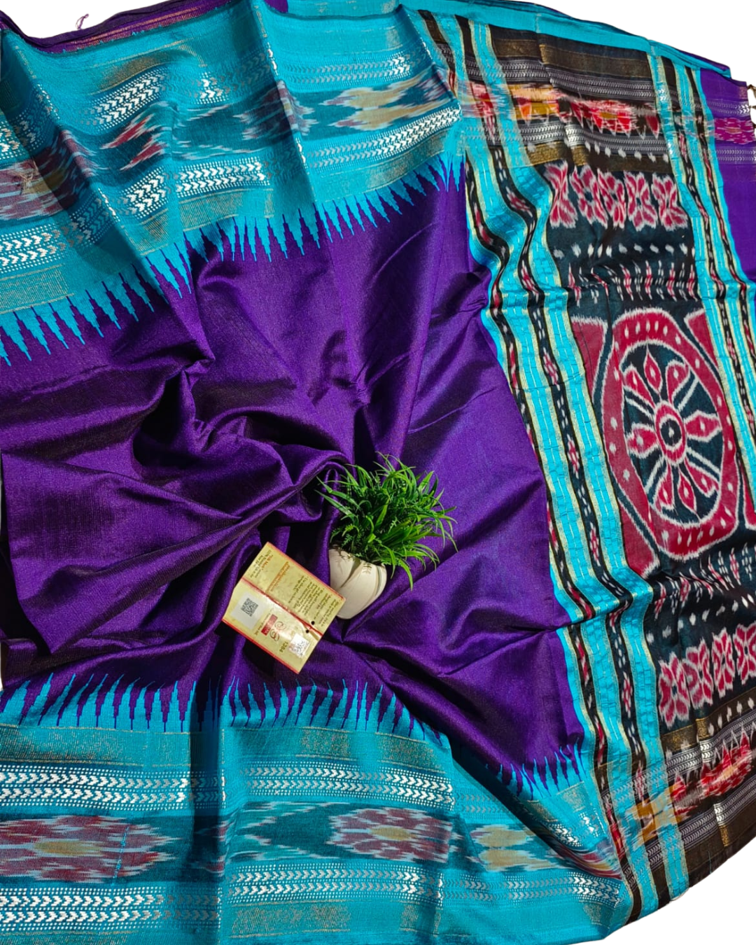 Pure Raw Silk Handloom Ikkat Saree | Vidarbha Temple Border with Contrast Blouse