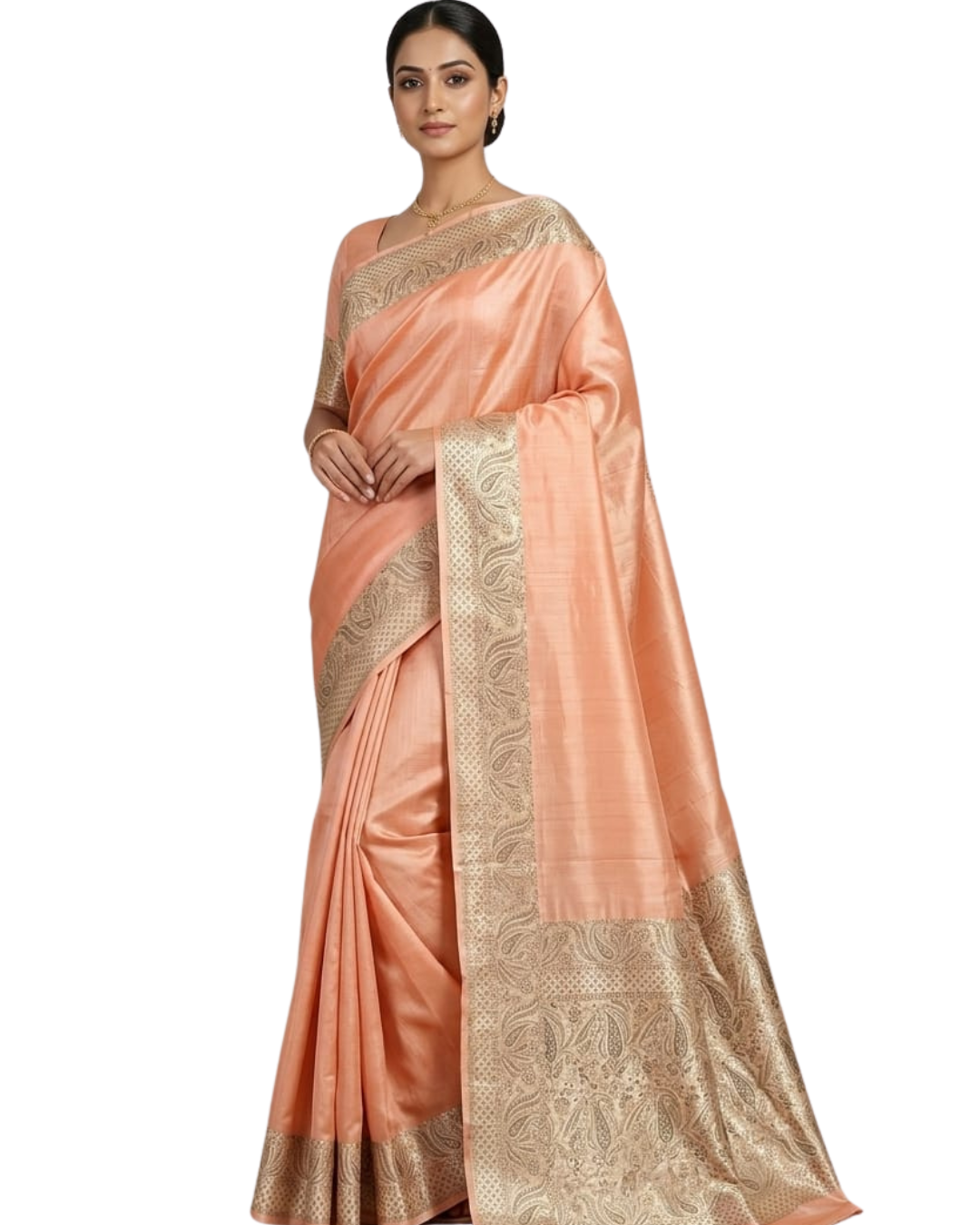 Chhattisgarh Handloom Pure Kosa Tussar Silk Saree | Alfi Border | Rich Jamdani Pallu | Contrast Blouse