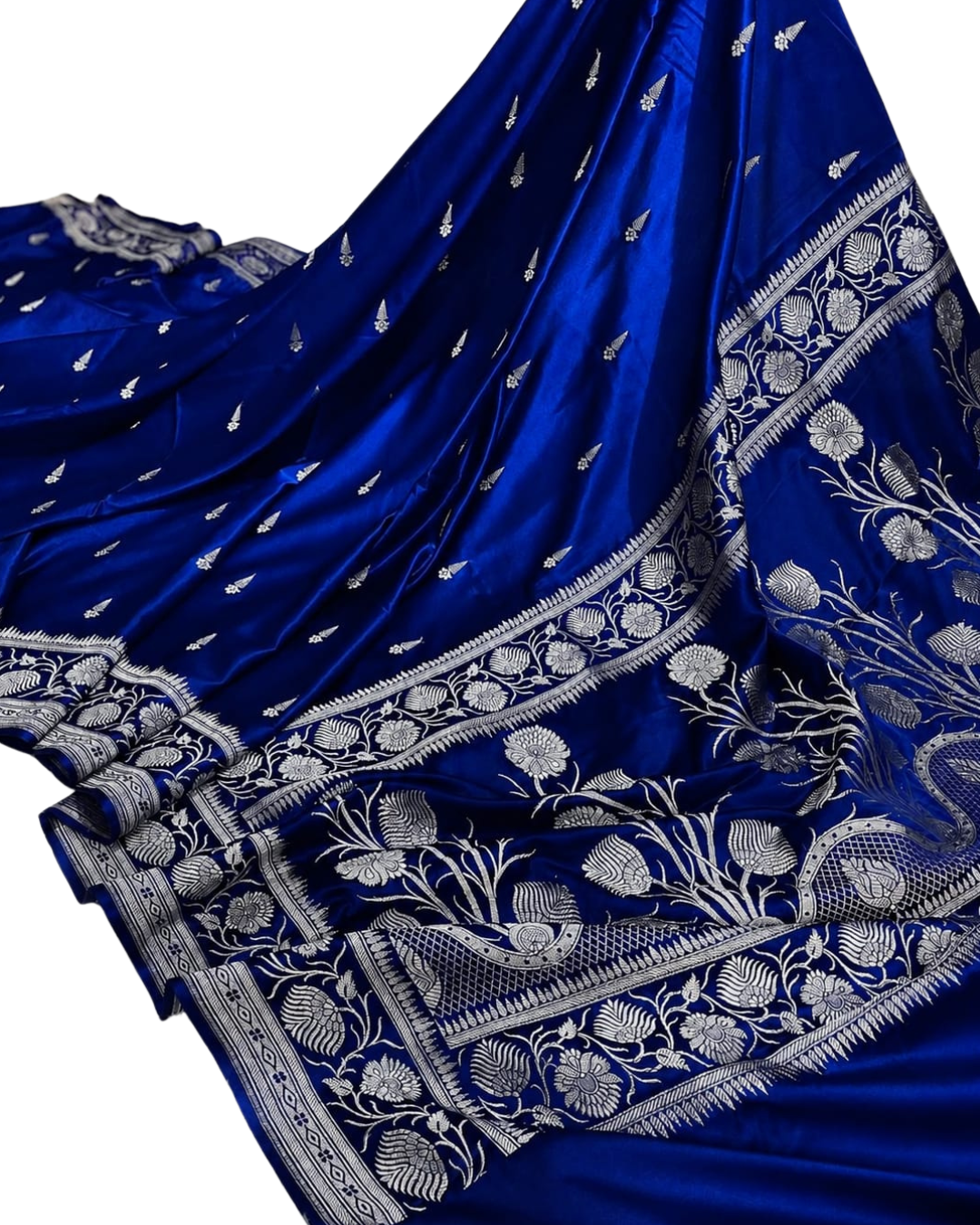 Banarasi Katan Mashru Silk Saree – Royal Blue | Designer Border & Pallu