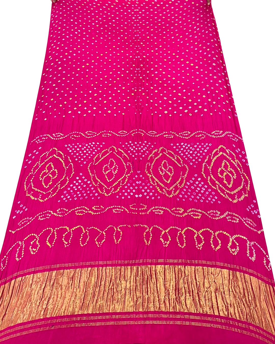 Authentic Modal Silk Hand Tie & Dye Dani Bandhej Saree| Rich Zari Border