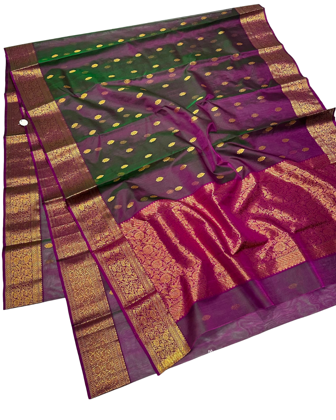 Authentic Chanderi Katan Silk Handloom Saree | Nakshi Border | Dual Shade