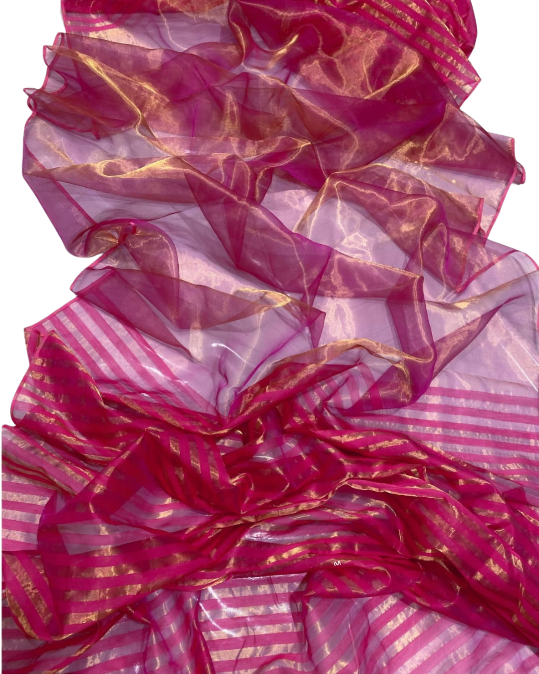 Pure Chanderi Tissue Silk Saree | Elegant Pink with Gold Zari Stripes