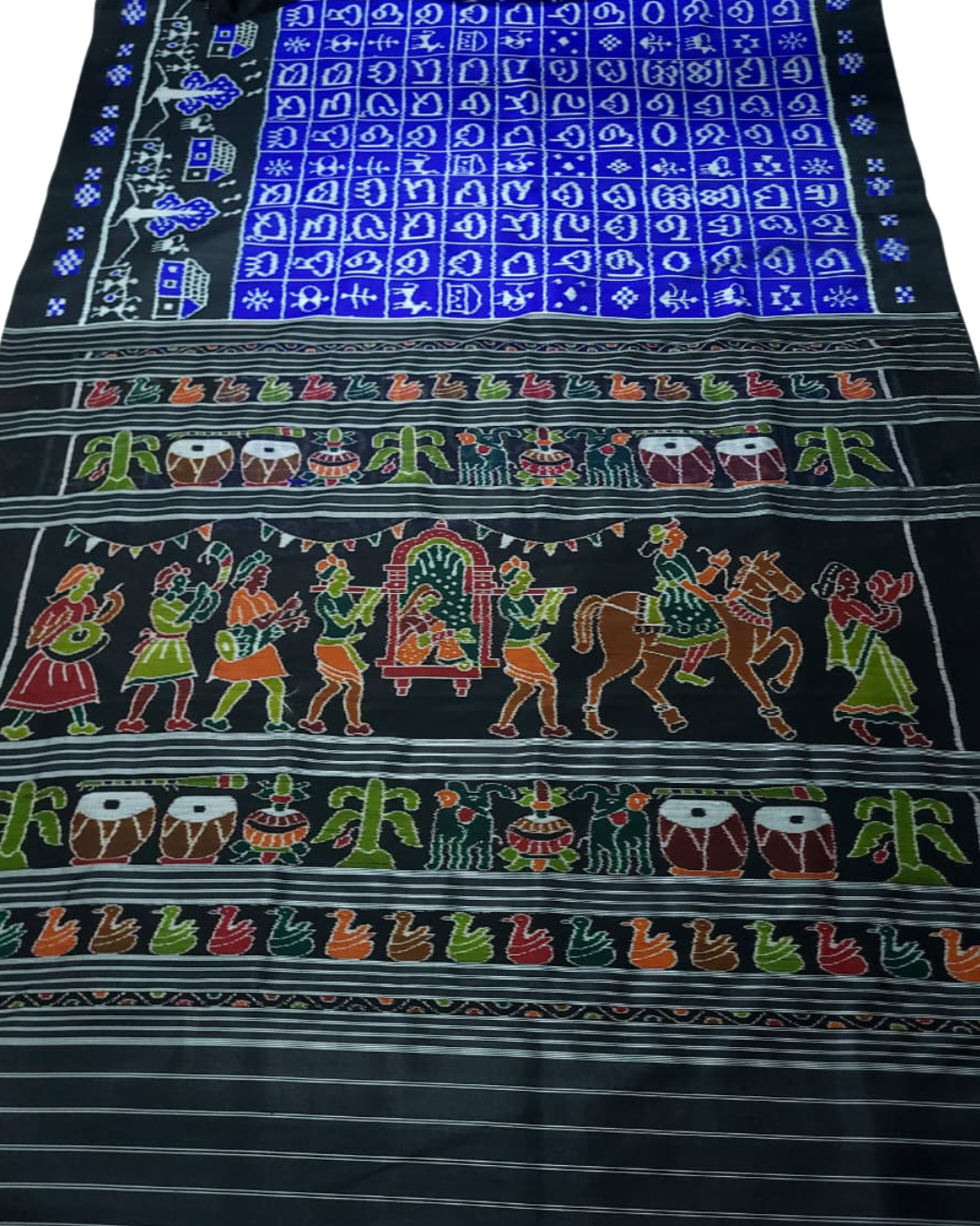 Authentic Odisha Handloom Khandua Mulberry Silk (Pata) Saree | Exclusive Odia Barnamala & Tribal Motif | Traditional Marriage Theme Anchal