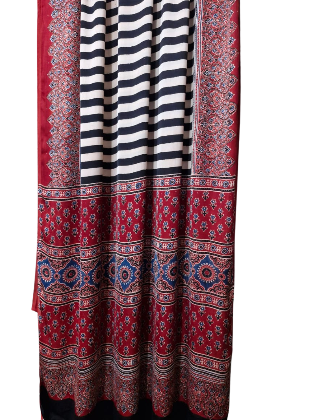 Authentic Ajrakh Hand Block Print Pure Modal Silk Saree with Ajrakh Blouse Piece