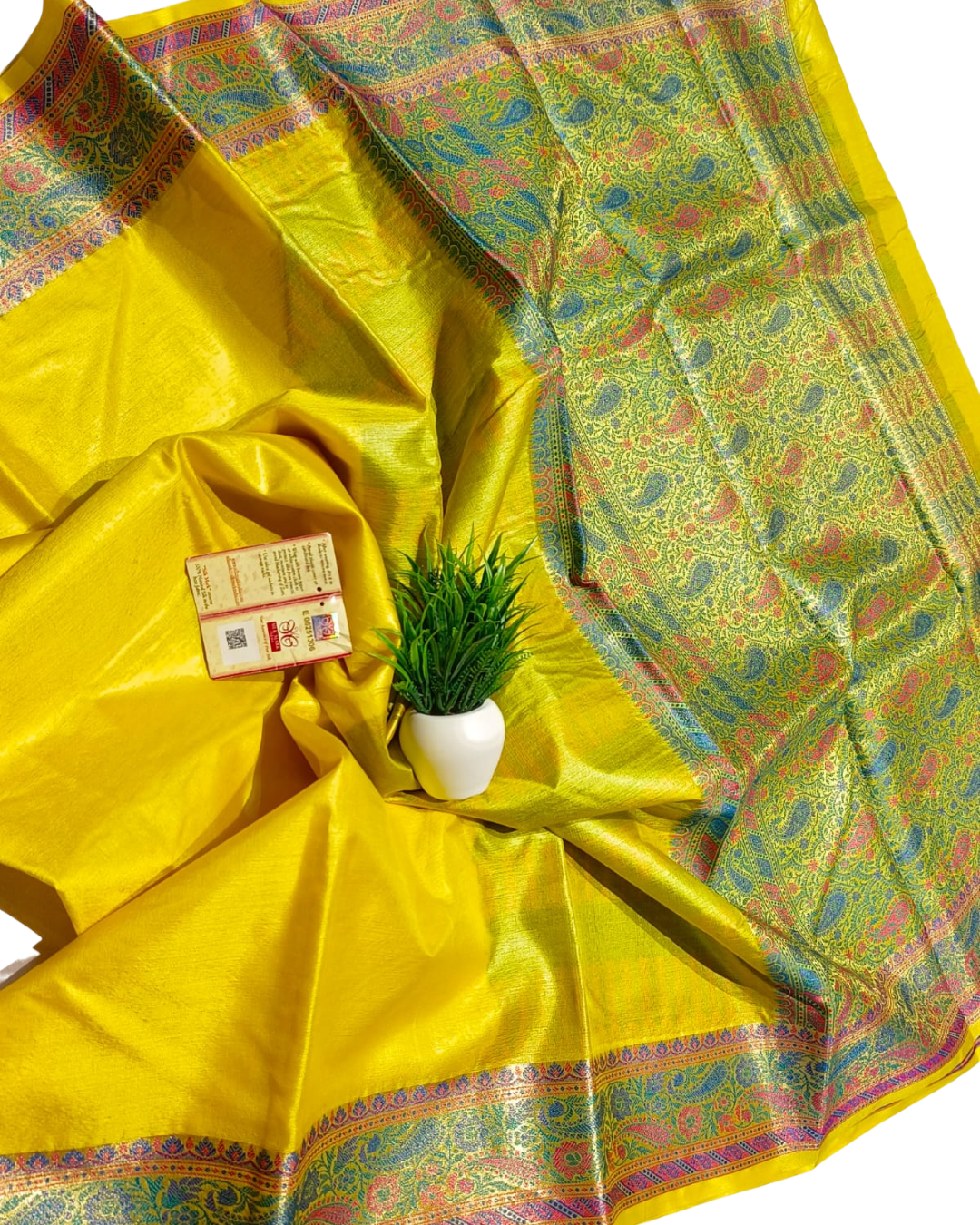 Pure Tussar Silk Tilfi Border Saree With Contrast Blouse Piece