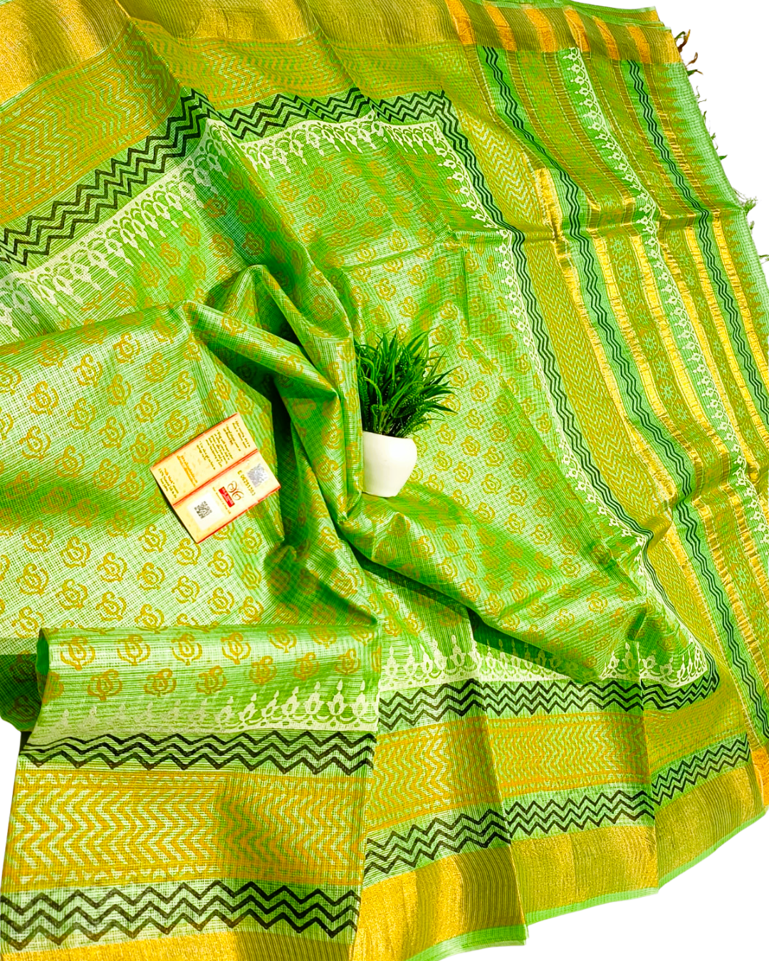Pure Tussar Kota Khadi Print Saree with Blouse