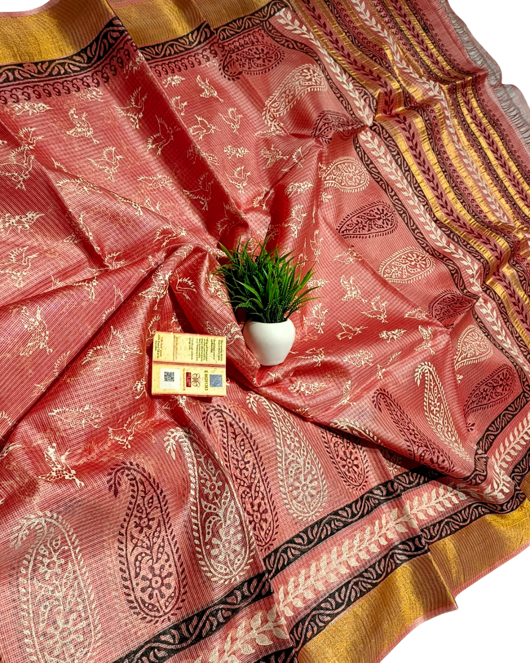 Pure Tussar Kota Khadi Print Saree with Blouse