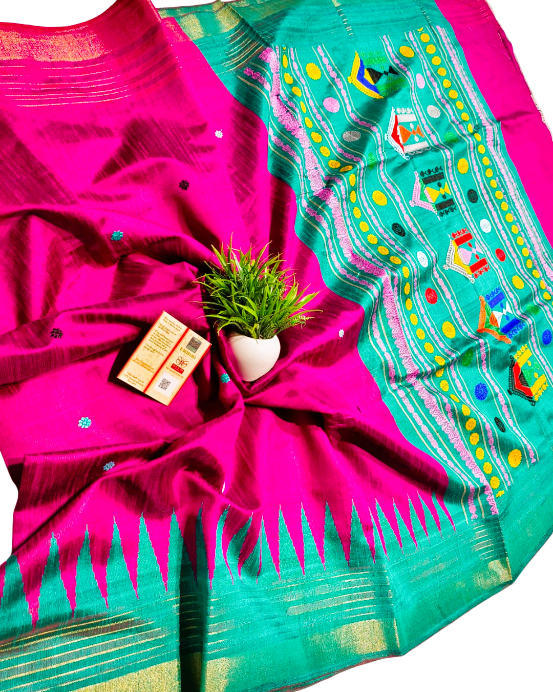Chhattisgarh Handloom Pure Raw Silk Dolabedi Pallu Saree