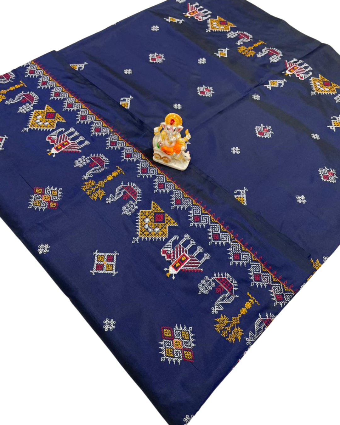 Navy Blue Malai Silk Saree with Kasuti Work