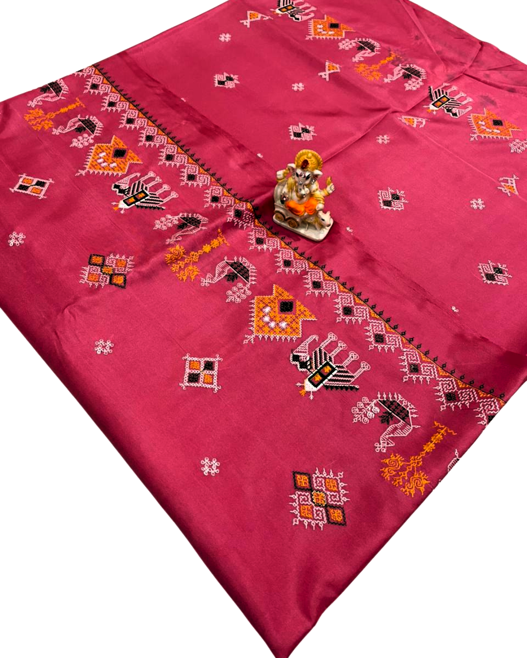 Rose Gold Malai Silk Saree with Kasuti Work