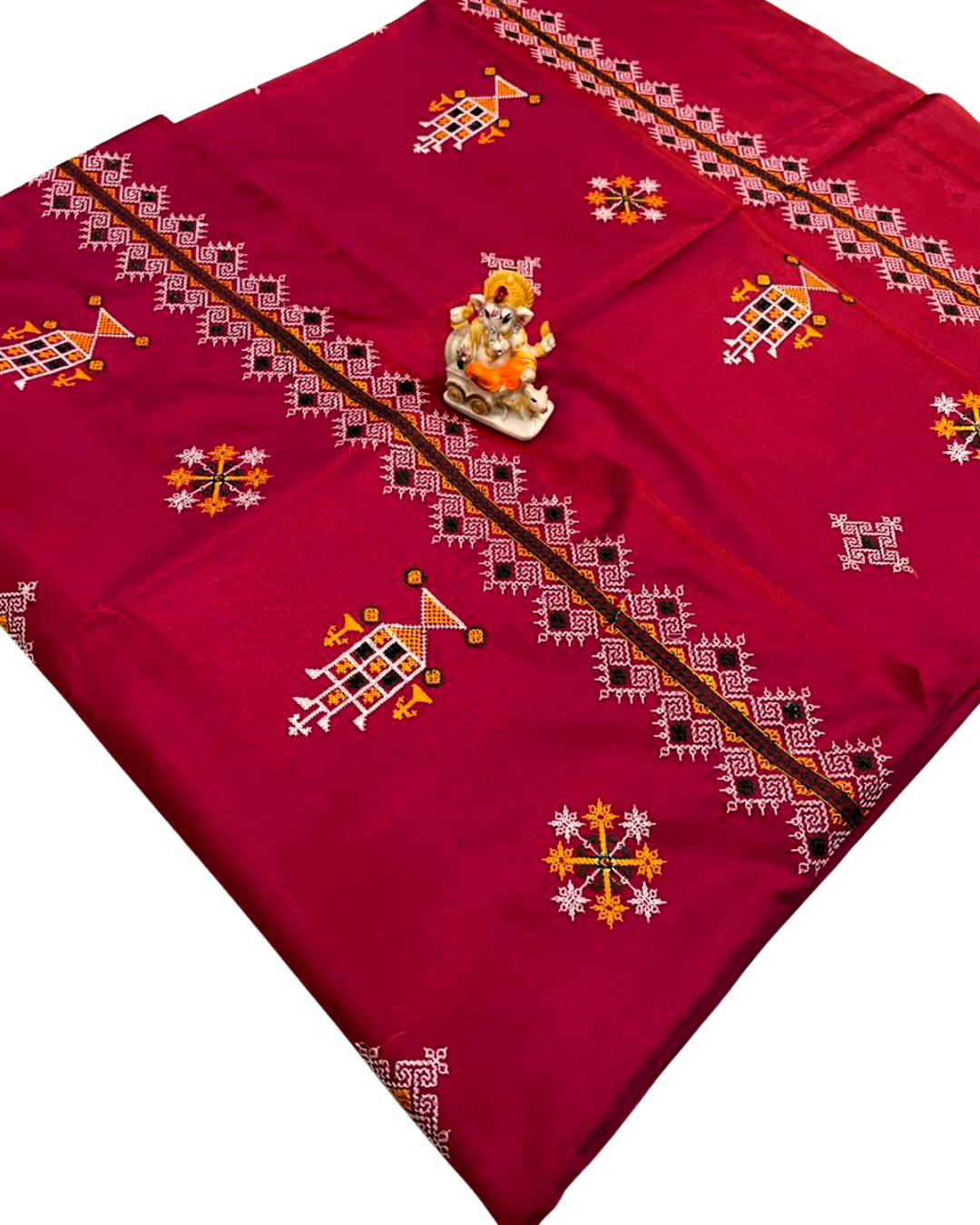 Gorgeous Red Color Malai Silk Saree with Kasuti Work