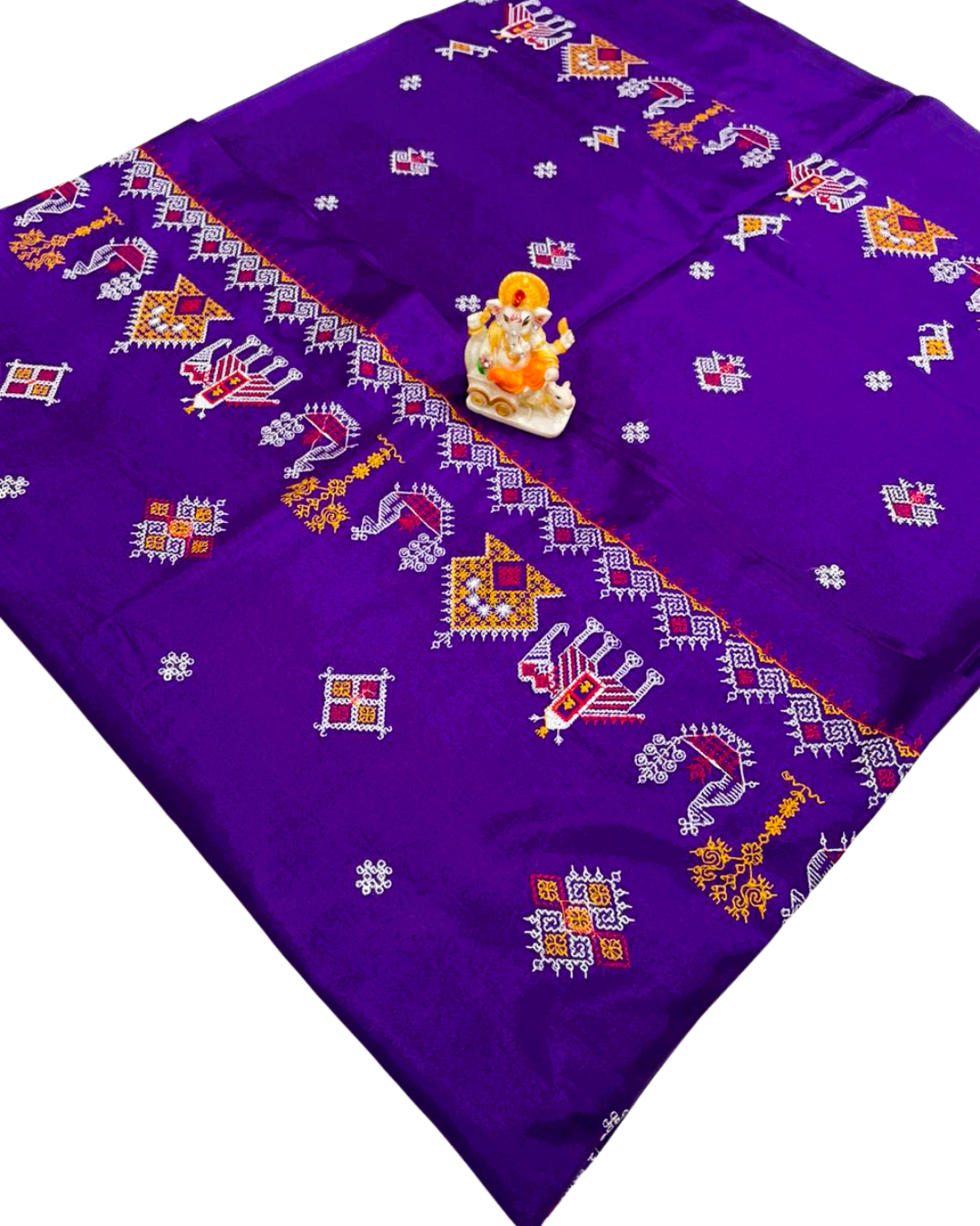 Deep Violet Malai Silk Saree with Kasuti Work