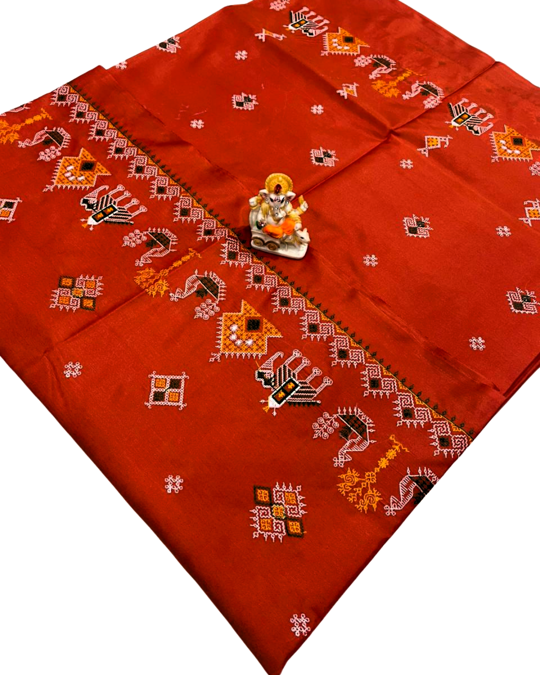 Rust Color Malai Silk Saree with Kasuti Work
