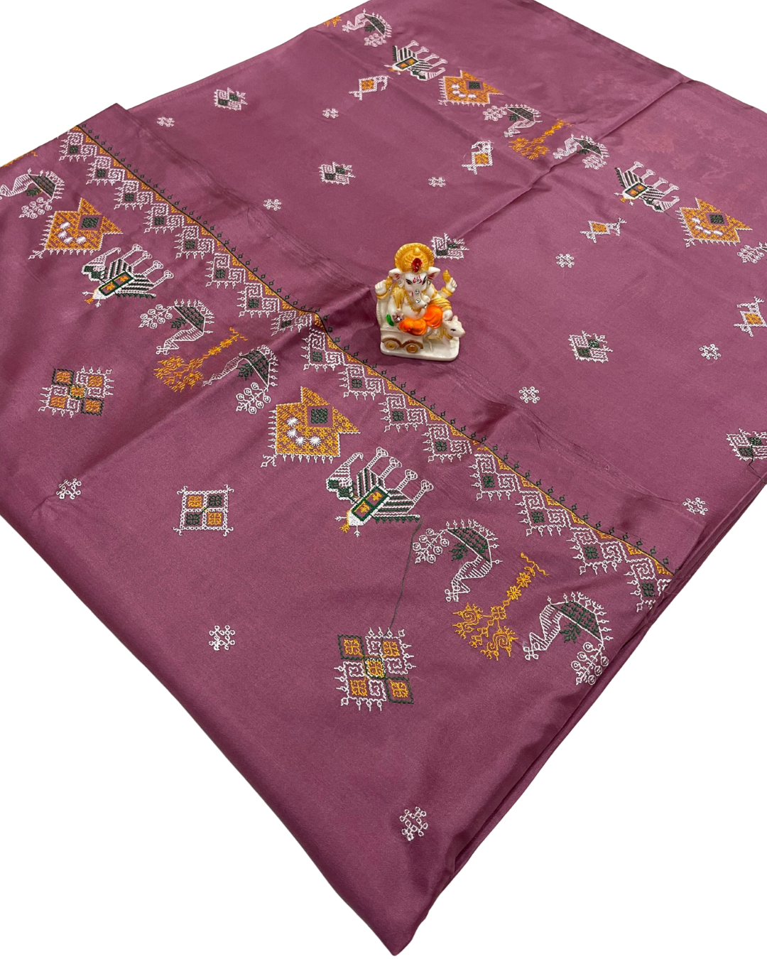 Rich Mauve Malai Silk Saree with Kasuti Work
