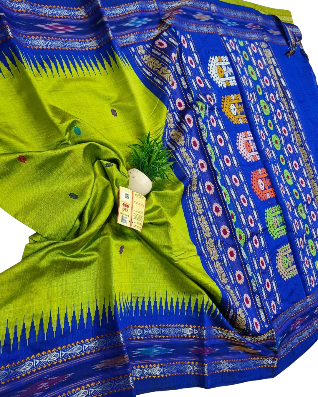Chhattisgarh Pure Raw Silk Handloom Ikat Saree with Vidarbha Border & Dolabedi Pallu