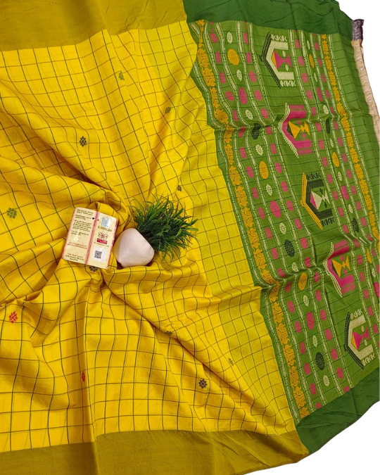 Pure Raw Silk Dolabedi Handloom Saree with All-Over Booti – Chhattisgarh