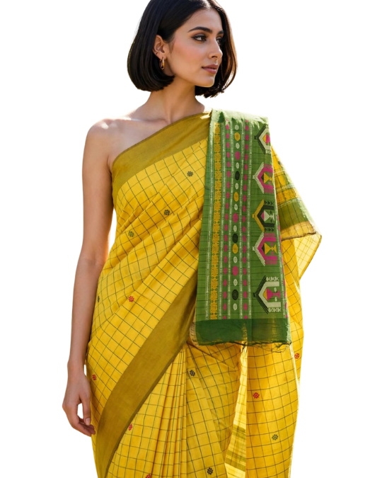 Pure Raw Silk Dolabedi Handloom Saree with All-Over Booti – Chhattisgarh