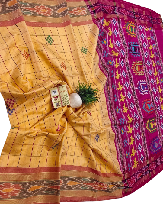 Pure Raw Silk Dolabedi Handloom Saree with All-Over Booti – Chhattisgarh