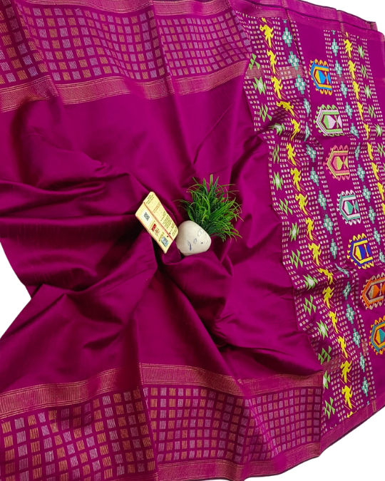 Pure Raw Silk Dolabedi Handloom Saree with All-Over Booti – Chhattisgarh