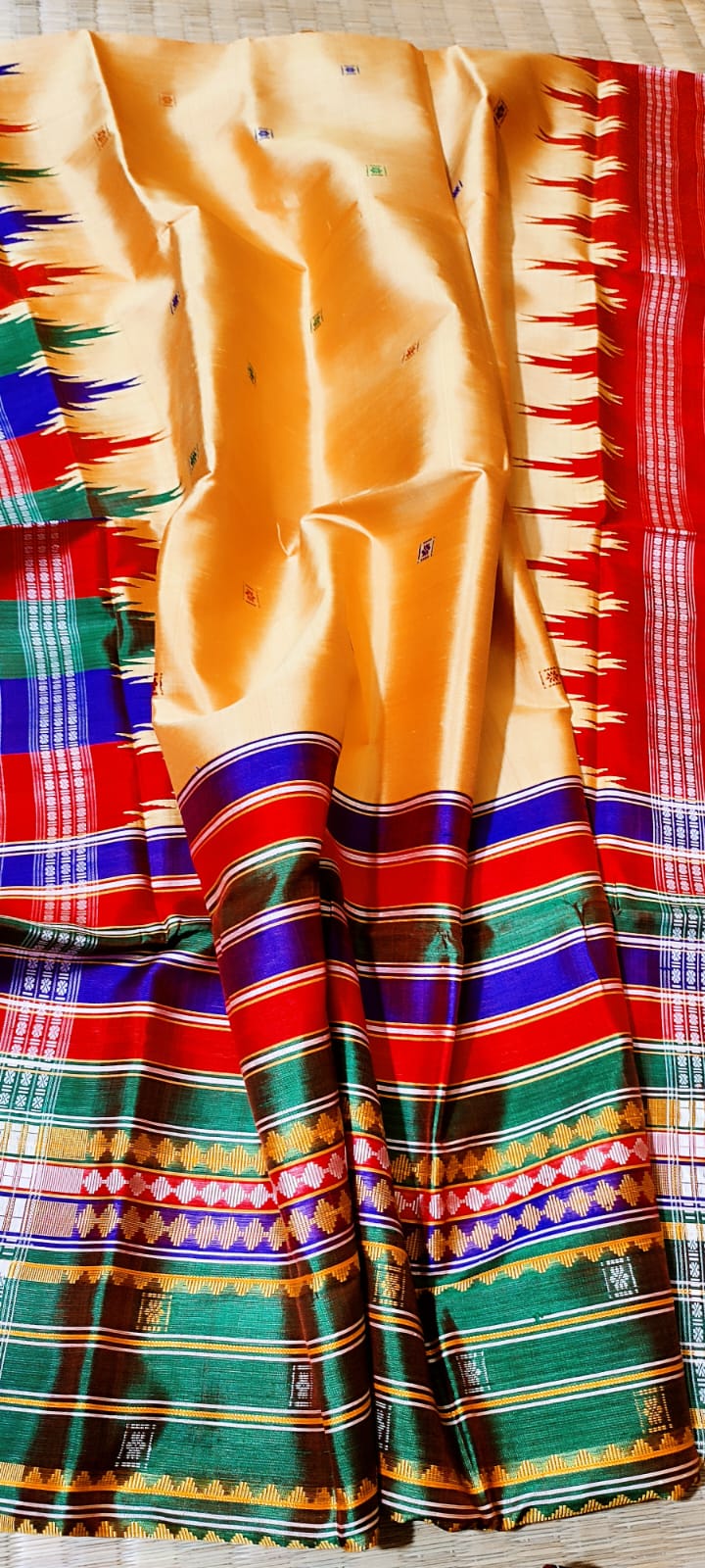 Golden Yellow Multicolor Border & Pallu Odisha Handloom Berhampuri Patta Saree