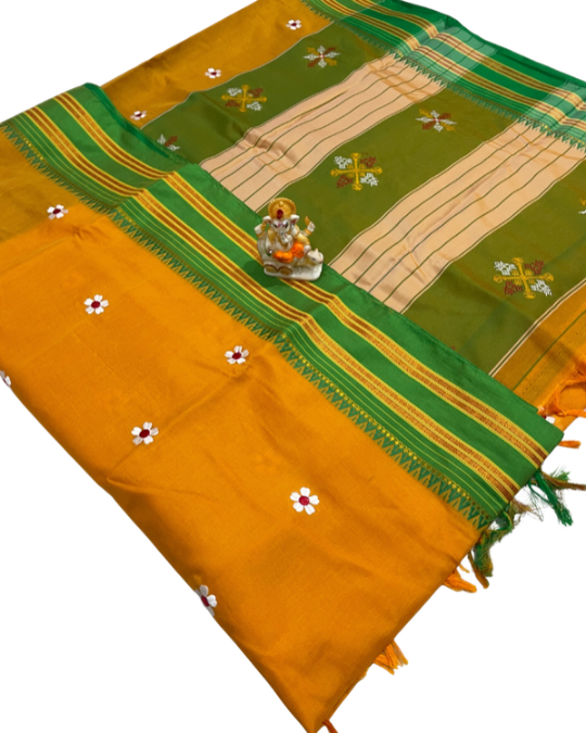 Sadafuli Work Rich Narayanpeth Border Cotton Silk Saree