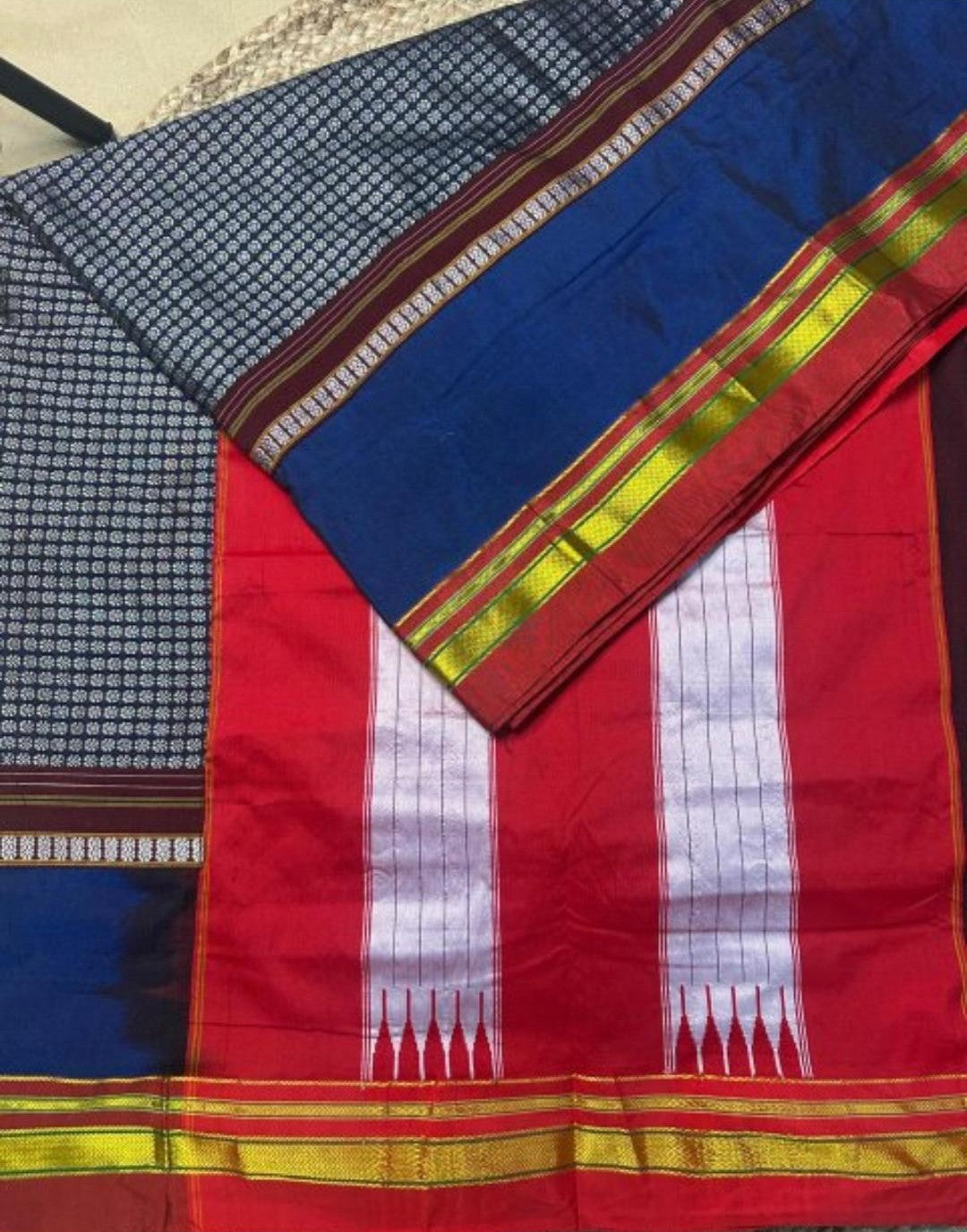 Exclusive Karnataka Ilkal Half & Half Saree in Viscose Cotton with Chikki Paras Border