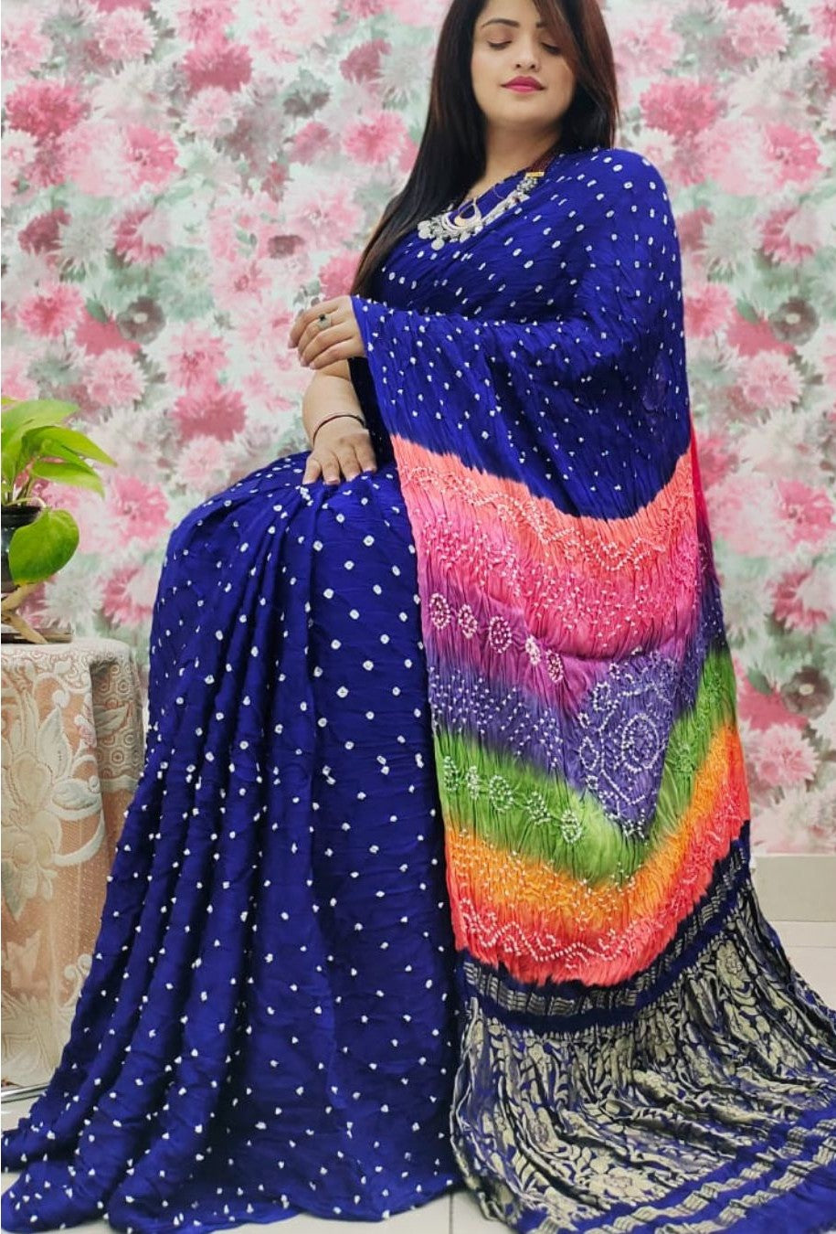 Kutchi Bandhani Work Multicolor Pallu Designer Saree