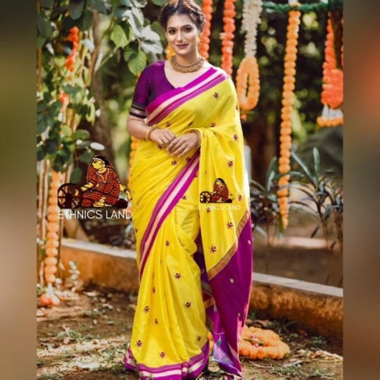 Bright Yellow Resham Khan Saree With Being Woman Blouse Piece