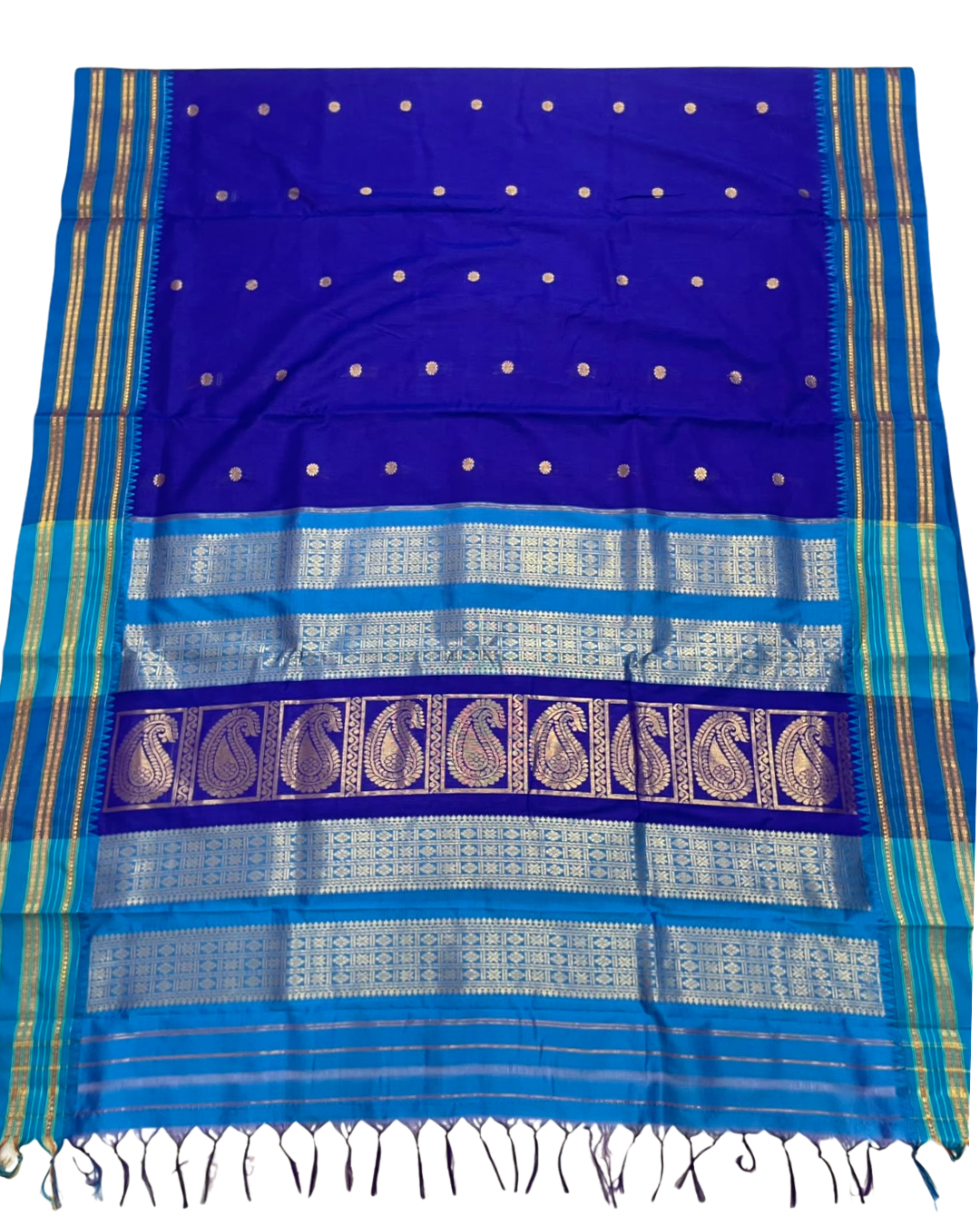 Royal Blue Narayanpeth Border Cotton Acrylic Saree With Contrast Meena Pallu | Bestseller