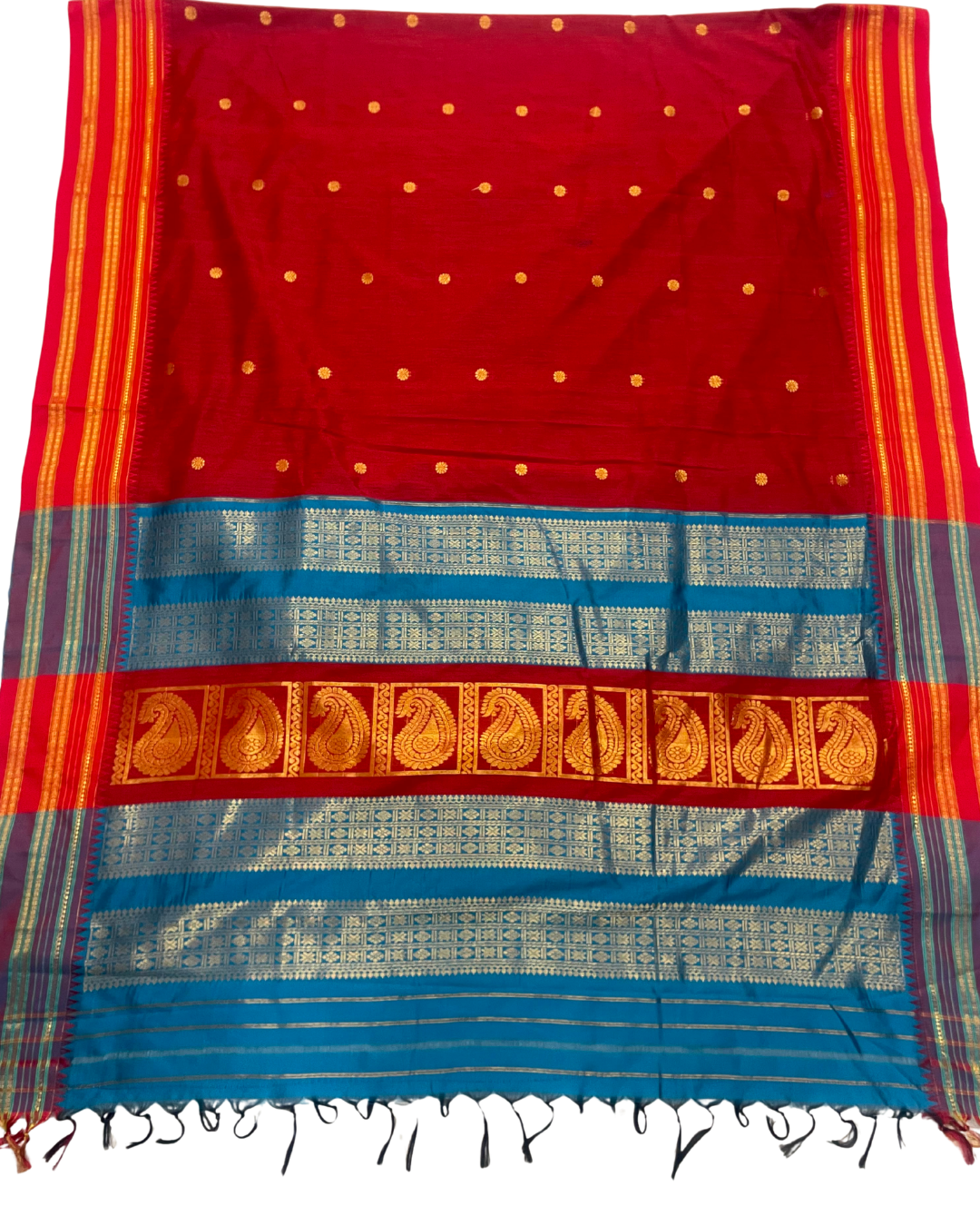 Bestseller Narayanpeth Border Cotton Acrylic Saree With Contrast Meena Pallu