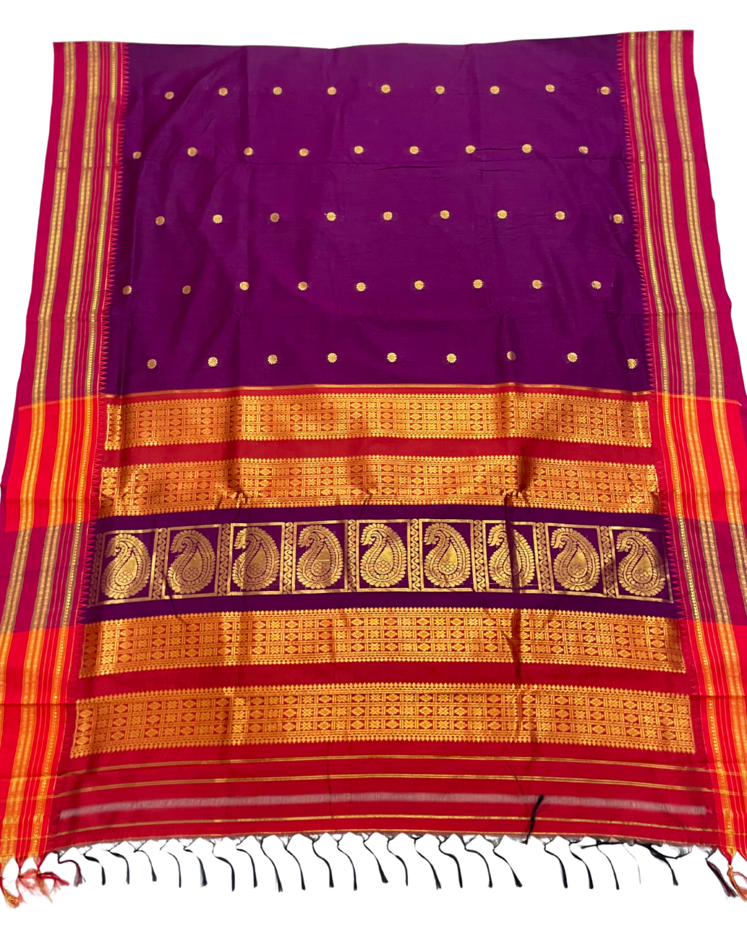 Bestseller Narayanpeth Border Cotton Acrylic Saree With Contrast Meena Pallu