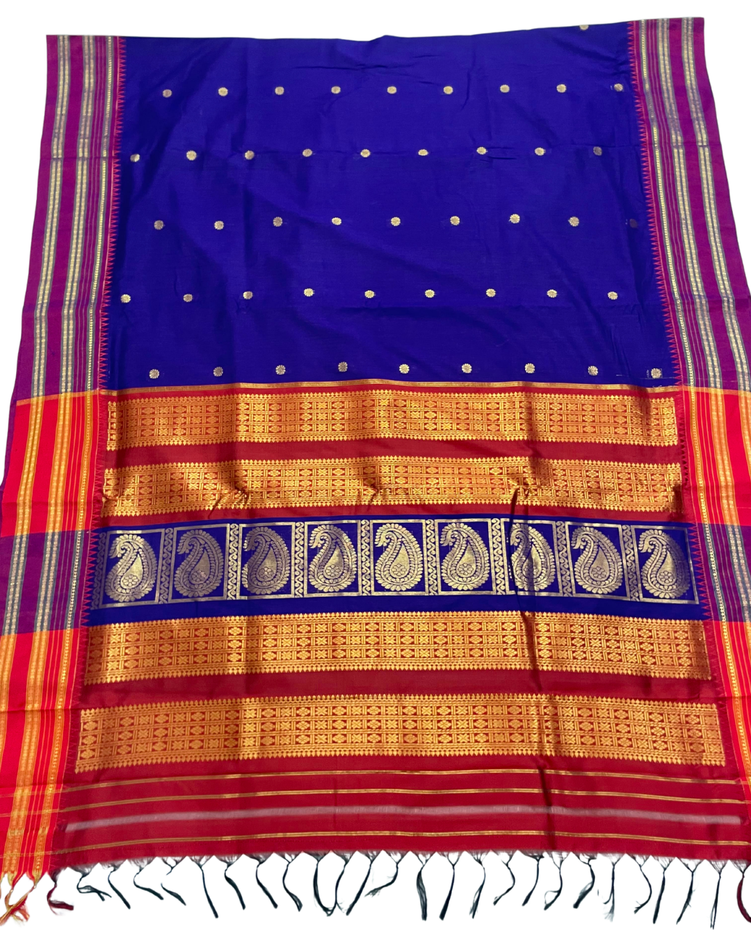 Bestseller Narayanpeth Border Cotton Acrylic Saree With Contrast Meena Pallu