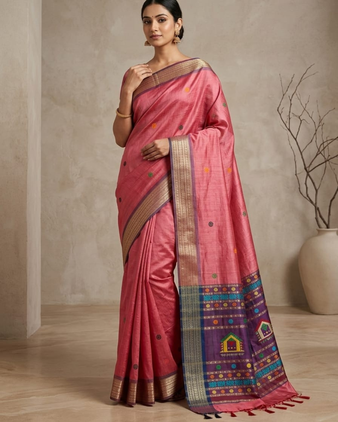 Chhattisgarh Pure Tussar Handloom Saree with Vidarbha Border & Dolabedi Pallu