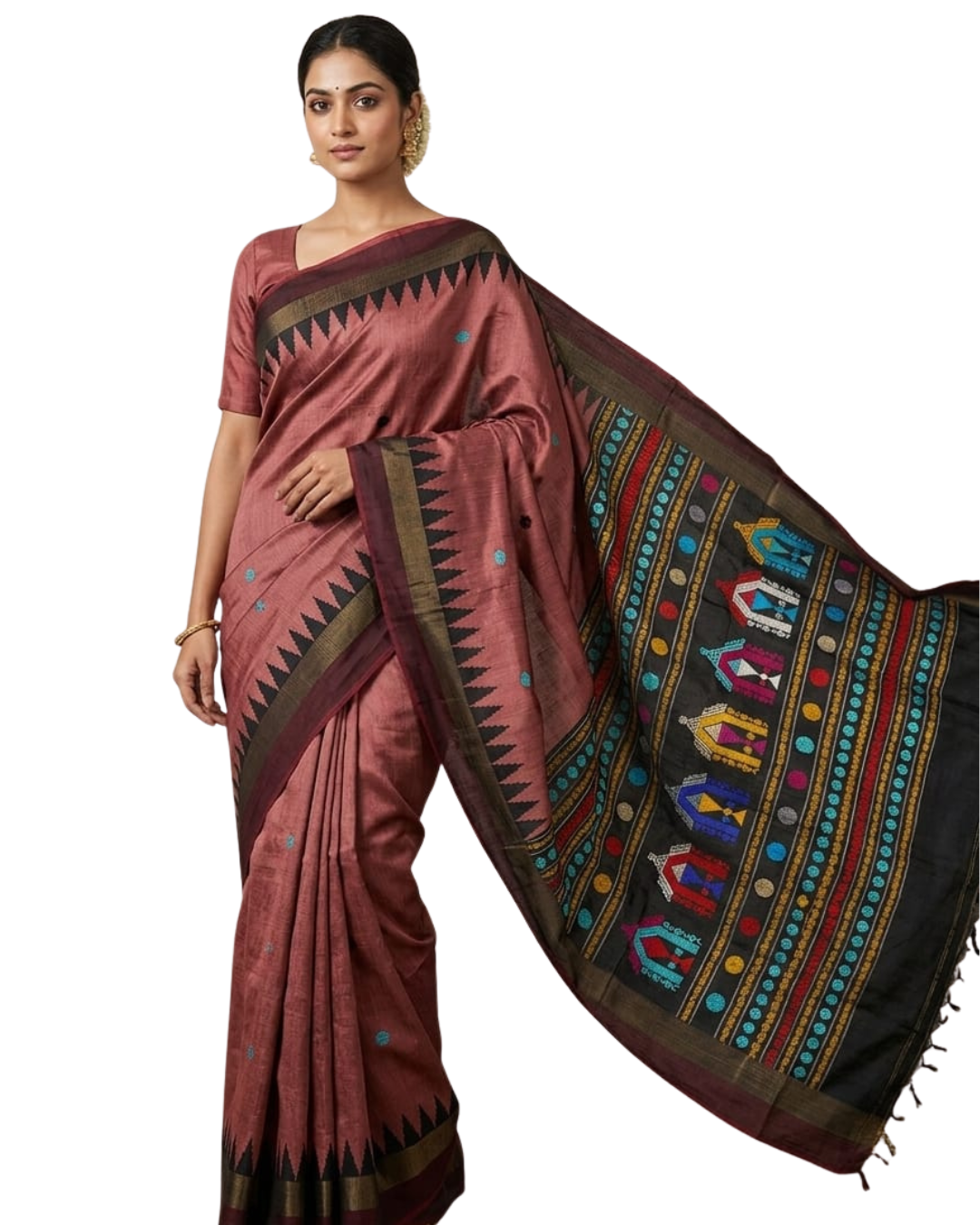 Chhattisgarh Pure Raw Silk Handloom Saree with Temple Border