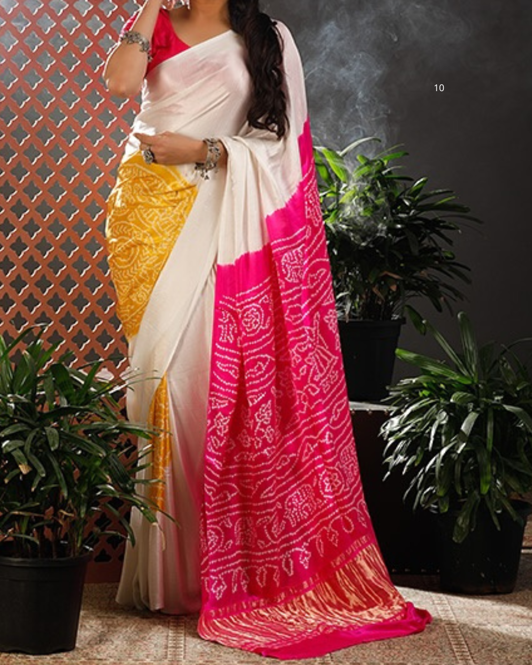 Pure Gaji Silk Rasmandal Bandhani Saree | Fine & Rai Bandhej Saree from Gujarat
