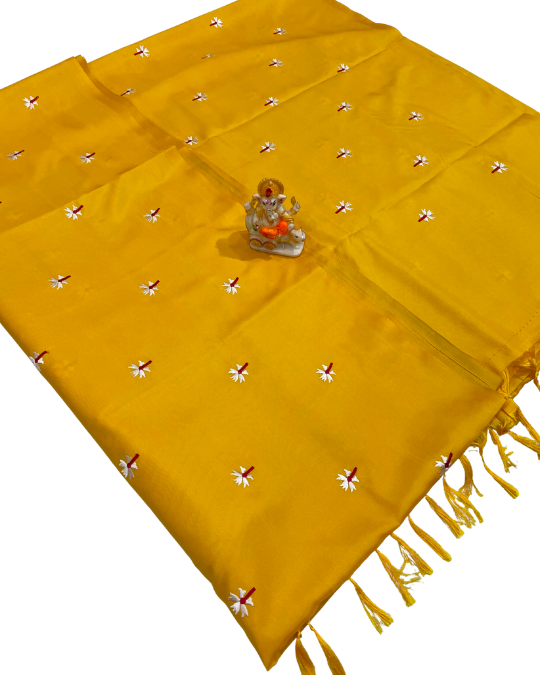 Premium Malai Silk Saree with Prajakta Phool Embroidery Work
